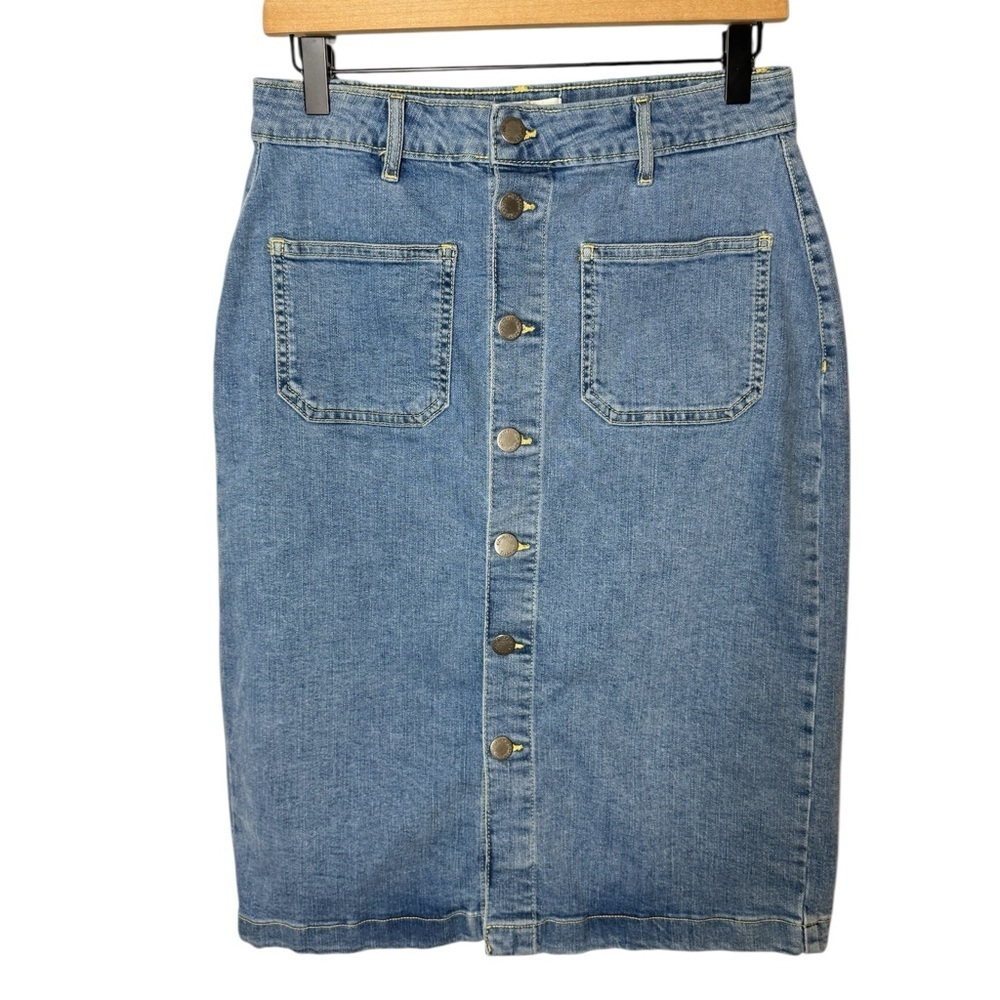 On 34th Women’s Patch Pocket Denim Blue Western Button Front Pencil Skirt Sz 8